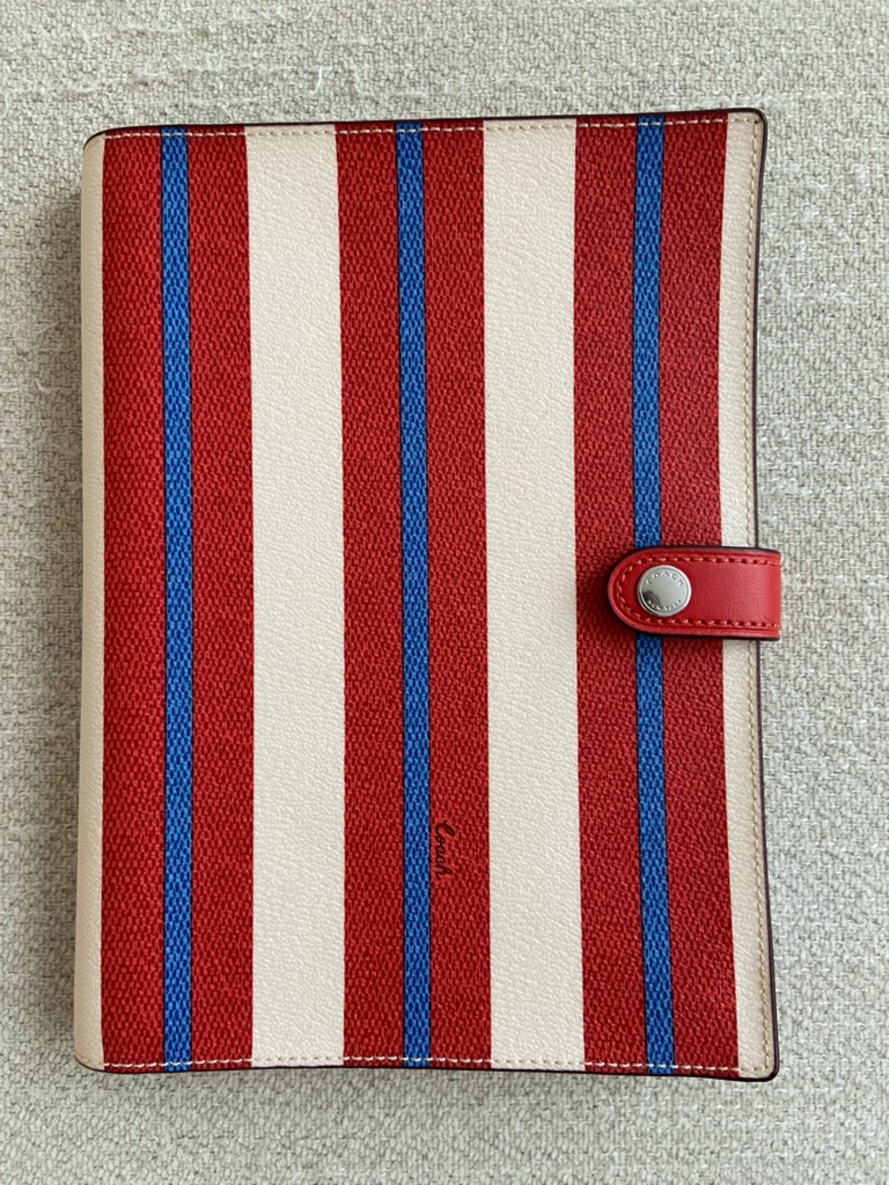 Coach Red White and Blue Striped Notebook Cover